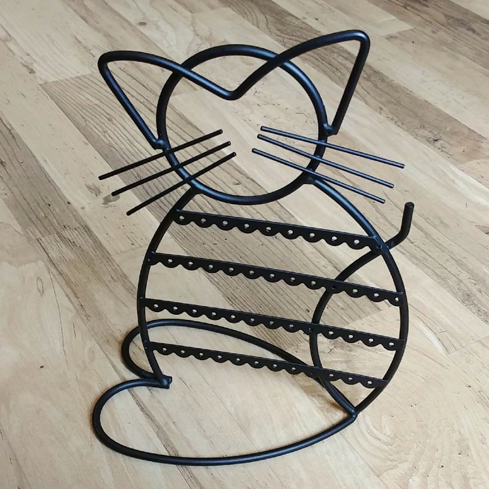 Black Cat Shaped Metal Jewellery Stand